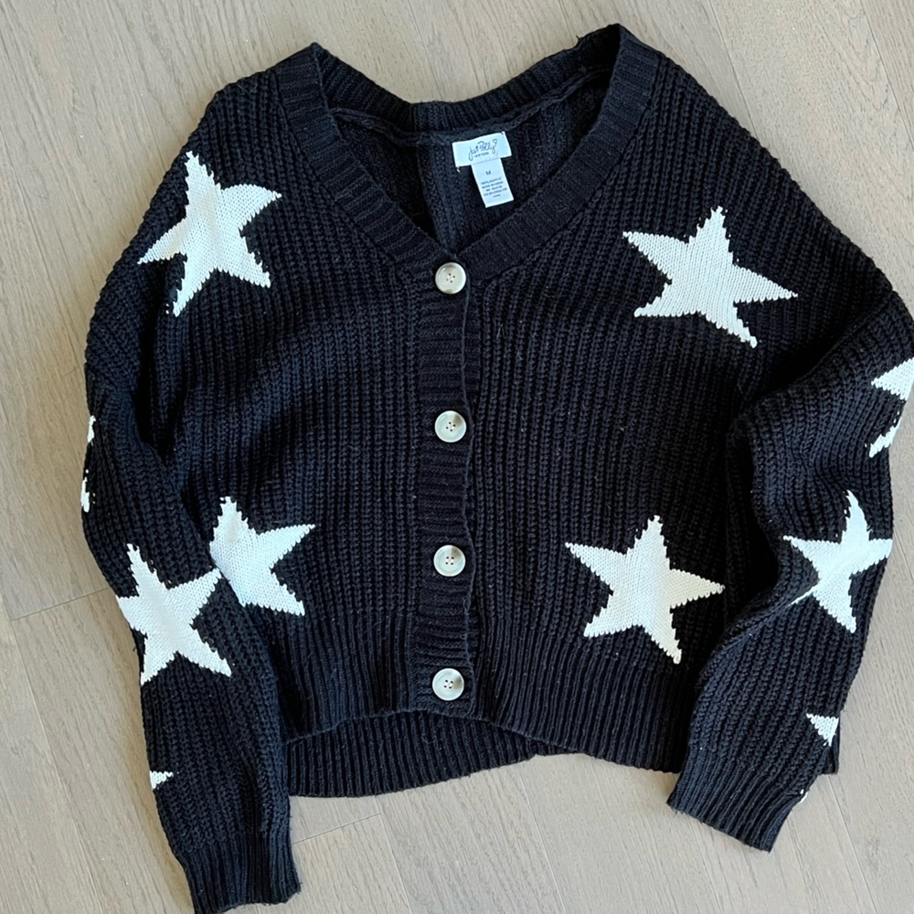 Just Polly Black and White Star Cardigan - size M